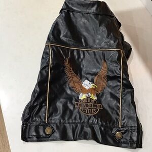 Black Leather Biker Jacket for Dog with Eagle Embroidery size 18 NWOT